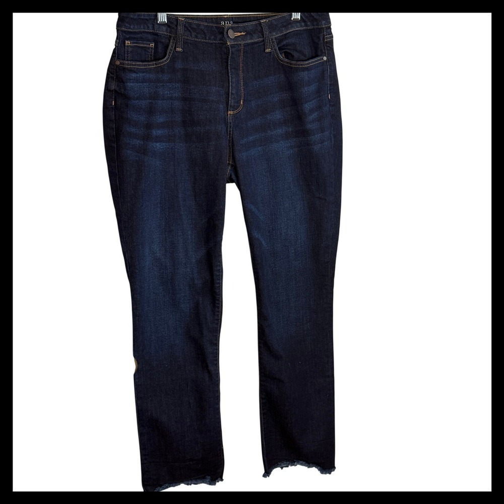 a.n.a A New Approach Womens Straight Leg Jeans Dark Wash Raw Hem Size 14 Indigo